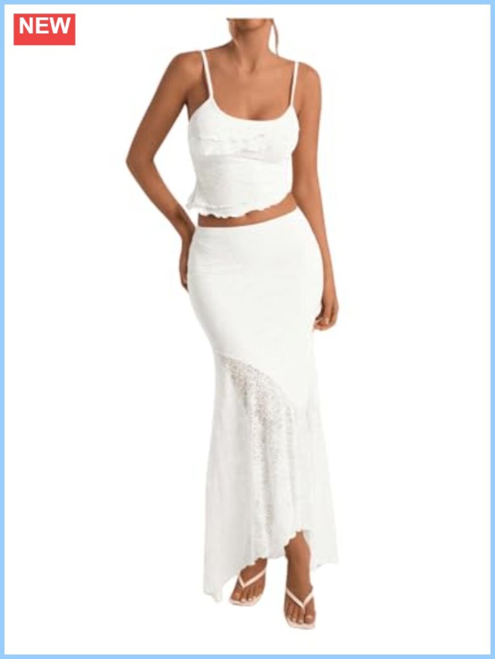 2 Piece Vacation Outfit Maxi Skirt Set Sleeveless Ruffle Trim
